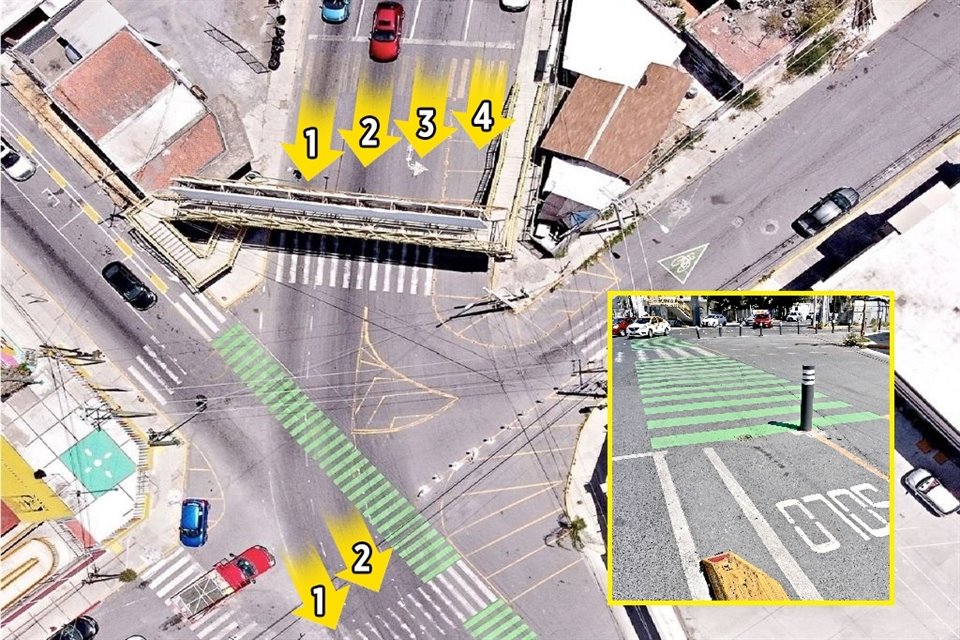 Vecinos señalan que un punto de riesgo es el cruce de Pedro Martínez y Tepic, donde disminuyen los carriles para autos para dar espacio a la ciclovía (recuadro).