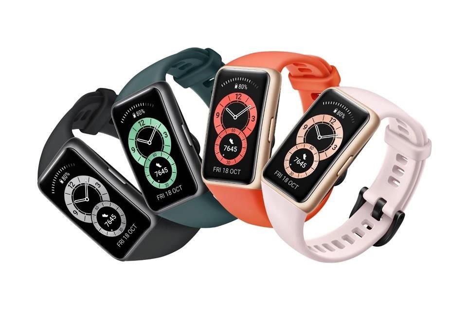 La Huawei Band 6 llegará en colores negro, verde, naranja y rosa, con un precio de introducción de mil 200 pesos.