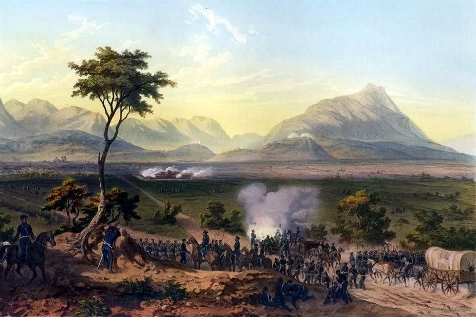 Esta antigua litografía capta a las tropas estadounidenses rumbo a Monterrey.
