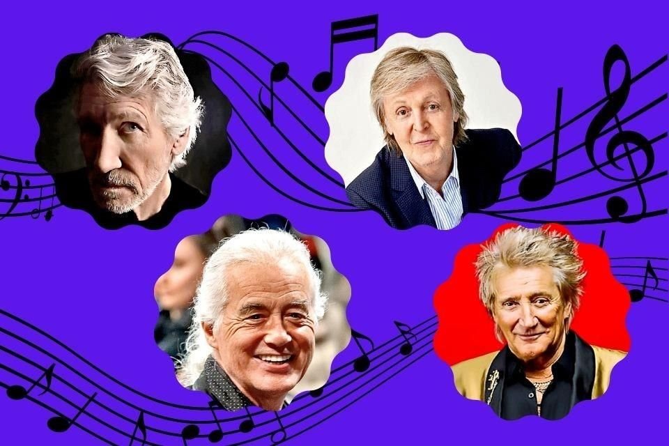 (IZQ A DER) Roger Waters, Paul McCartney, Jimmy Page y Rod Stewart.