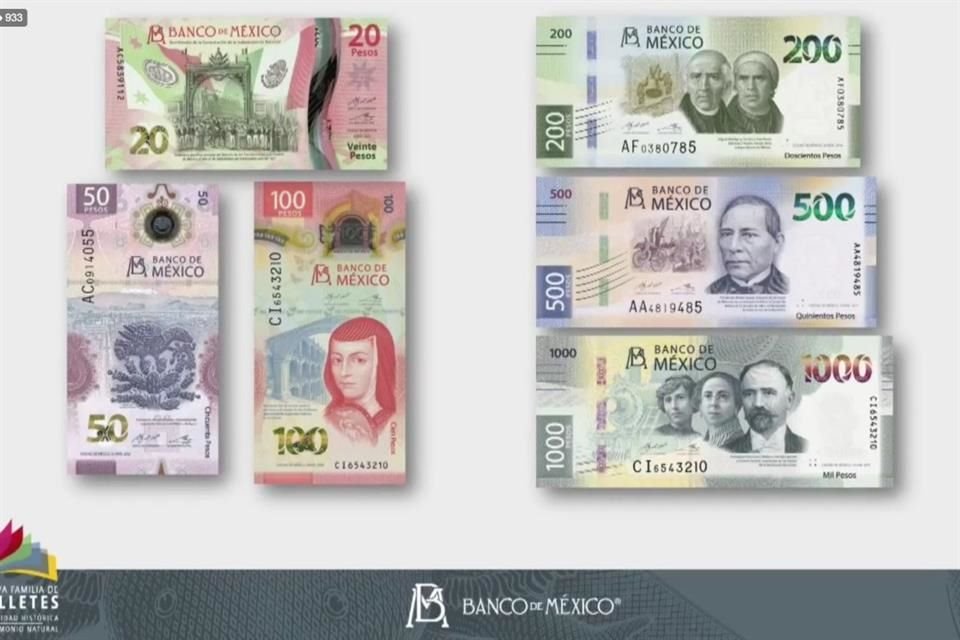 Con el nuevo billete de $50, así queda conformada la familia G de Banxico.