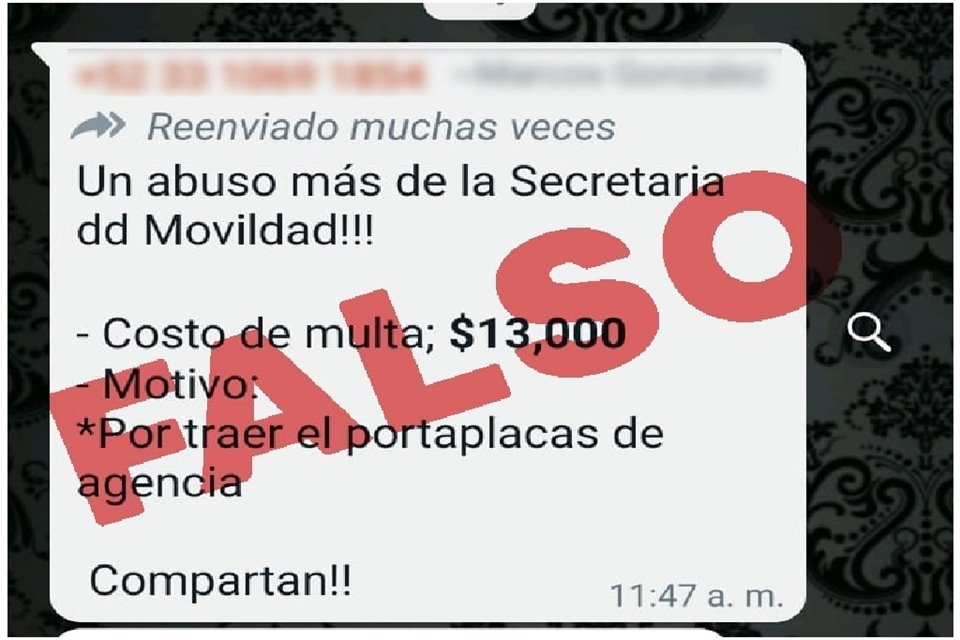 La Secretaría desmintió que estén aplicándose multas por el uso de porta placas.