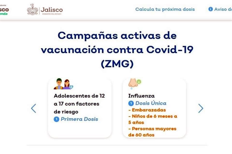 La cita se obtiene en la página vacunacion.jalisco.gob.mx y es necesario tener a la mano la CURP.