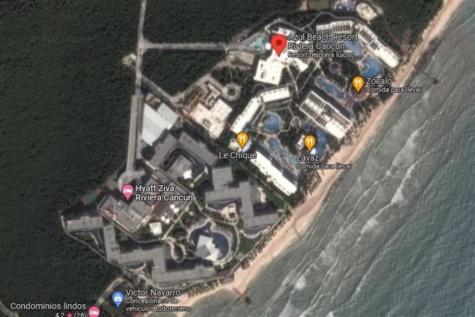 Ubicación satelital de los hoteles Hyatt Ziva y Azul Sensatori en Puerto Morelos.