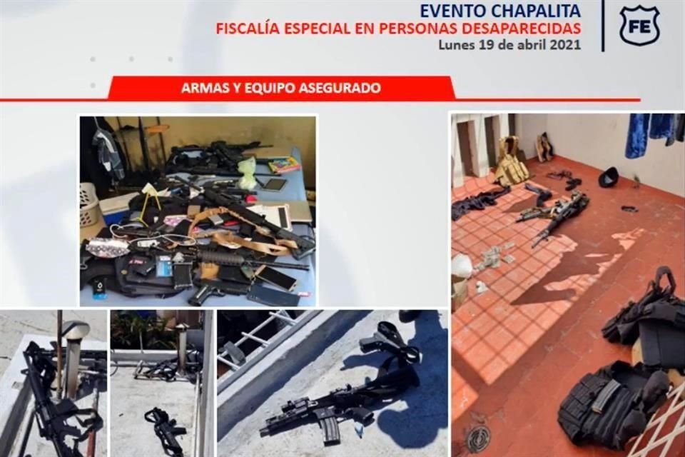 Armas y objetos asegurados por la Fiscalía tras la balacera.