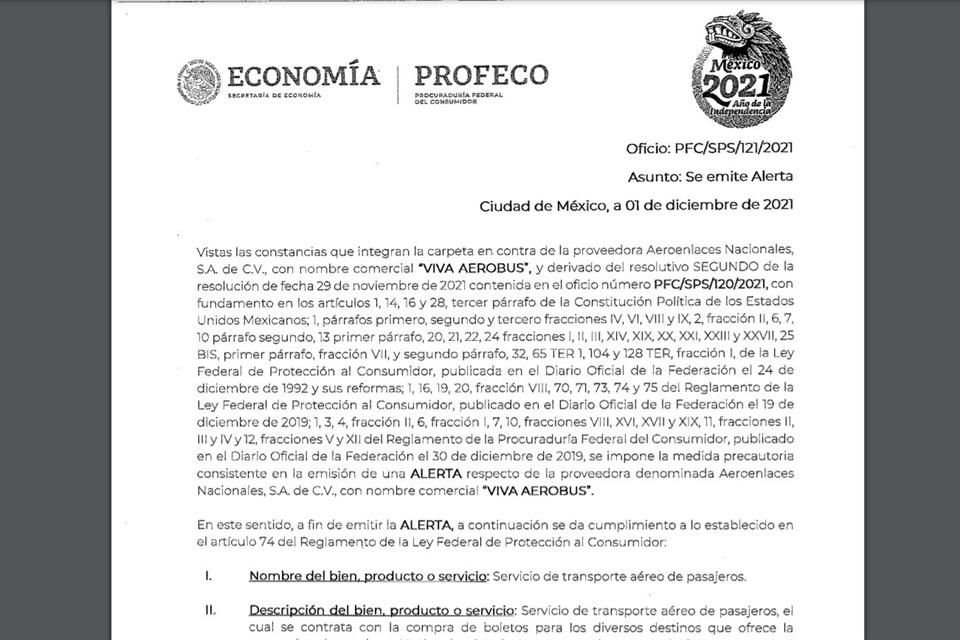 Profeco recomienda a la población valorar el riesgo de establecer relaciones comerciales con Viva Aerobus.