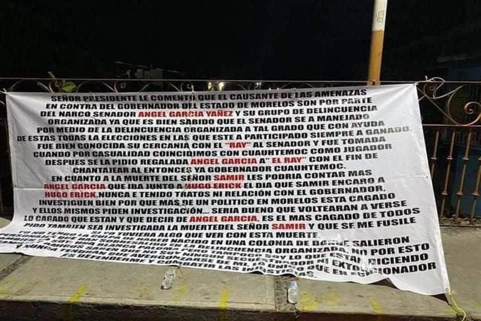 Seis narcomantas en las que se defiende al Gobernador Cuauhtémoc Blanco fueron colocadas en Yautepec, Morelos.
