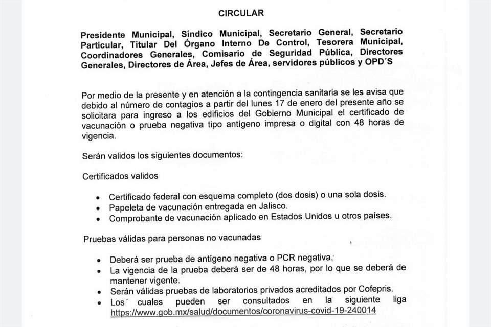 Ayuntamiento mandó esta circular a sus empleados.