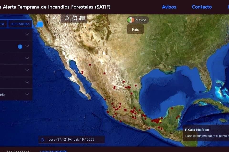 La plataforma ofrece información sobre puntos de calor casi en tiempo real, así como históricos.