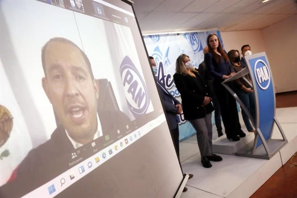 Marko Cortés hizo presencia de forma virtual en la conferencia en la que el PAN denunció las irregularidades.