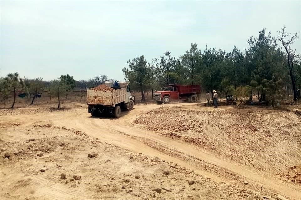 Camiones de carga pesada transitan en la zona protegida para transportar el material.