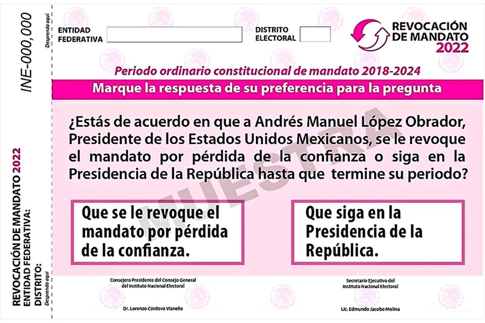 Boleta para votar en la Revocación de Mandato.