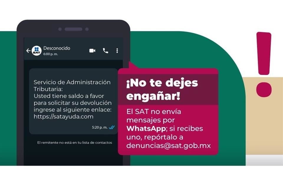 El SAT no emplea los mensajes vía WhatsApp para comunicarse con los contribuyentes.