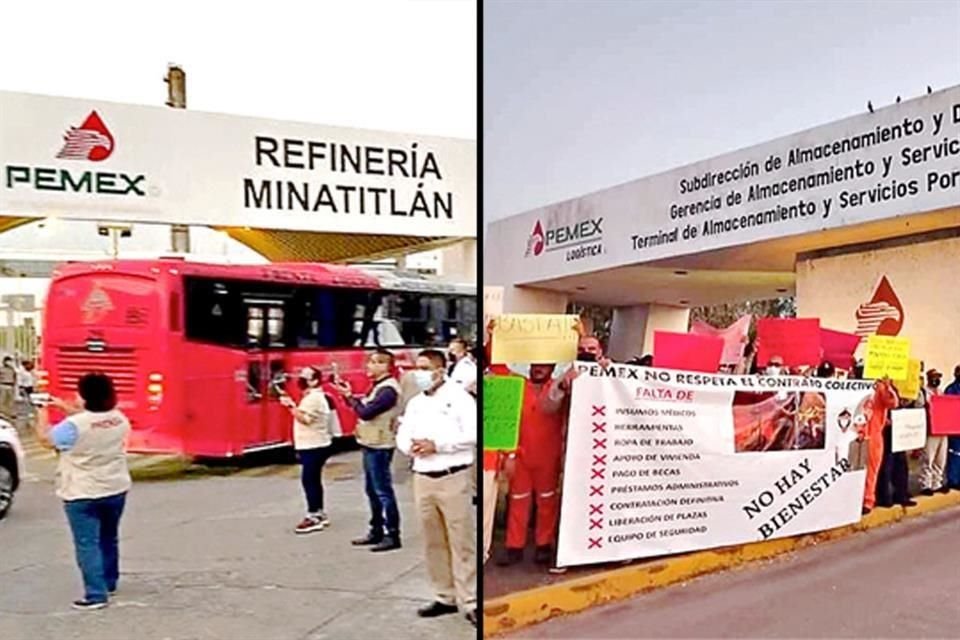 Empleados del sindicato petrolero protestaron contra Pemex por incumplir contrato colectivo, falta de equipo y mantenimiento a instalaciones.