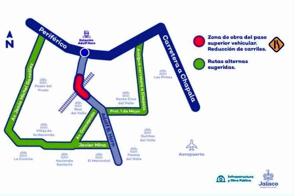 Las rutas alternas se implementarán con motivo de la construcción del paso superior vehicular Adolf B. Horn.