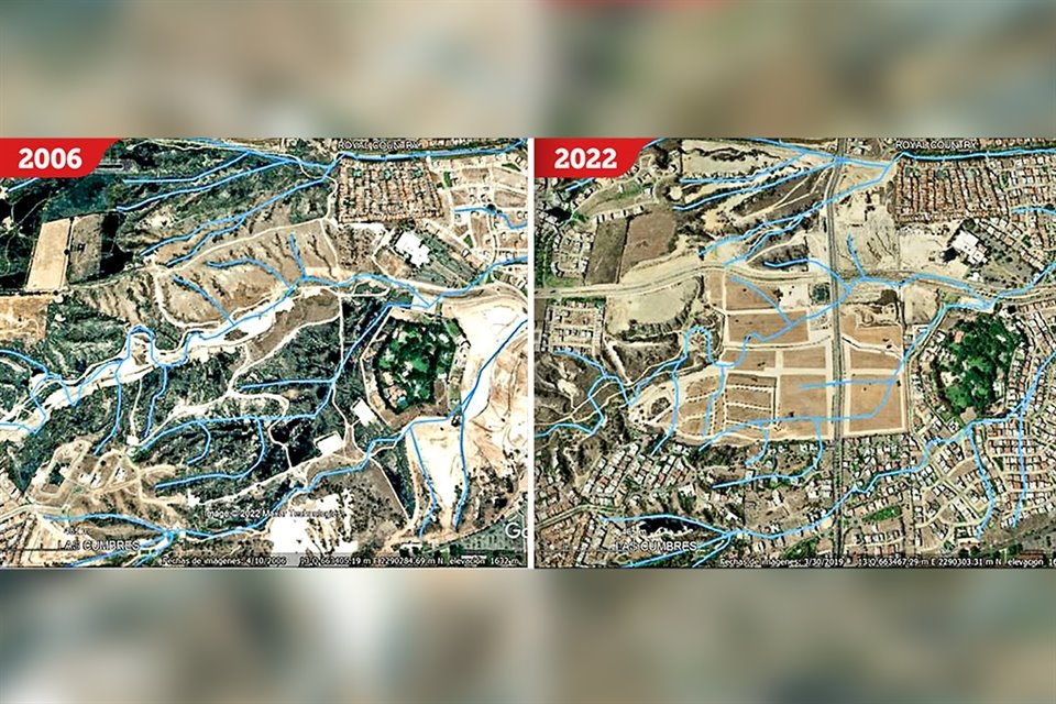 De 2006 a 2022 se impermeabilizaron grandes extensiones de suelo en la parte alta de la subcuenca que hoy son fraccionamientos y avenidas en Zapopan.