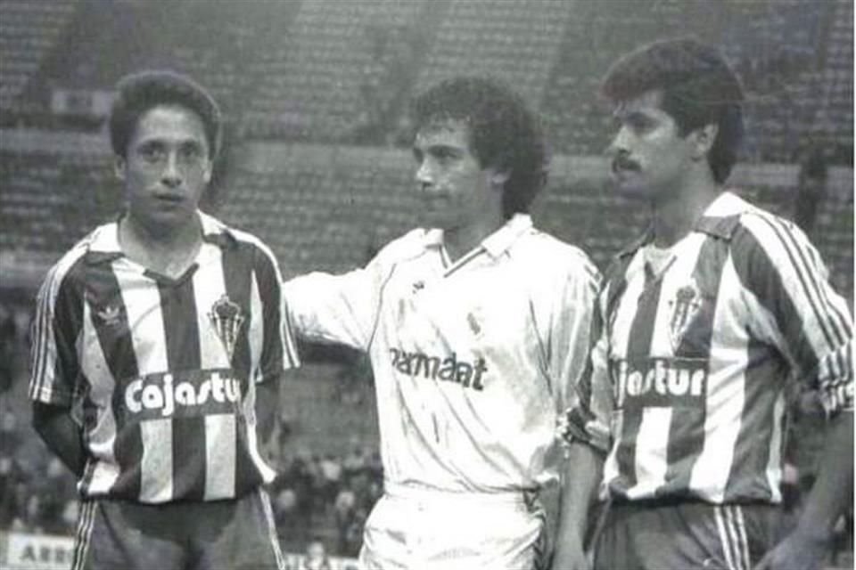 Manuel Negrete, Hugo Sánchez y Luis Flores coincidieron en el Sporting contra Real Madrid en la temporada 1986-1987.