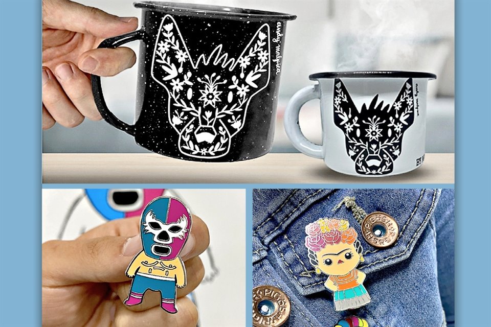  By México produce llaveros, tazas, vasos y otros artículos con diseños sobre la cultura mexicana.