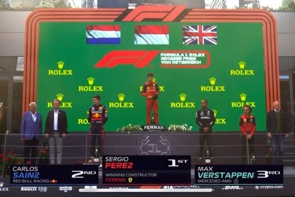 El nombre de Sergio Pérez apareció en la transmisión como si estuviese en lo más alto del podio.