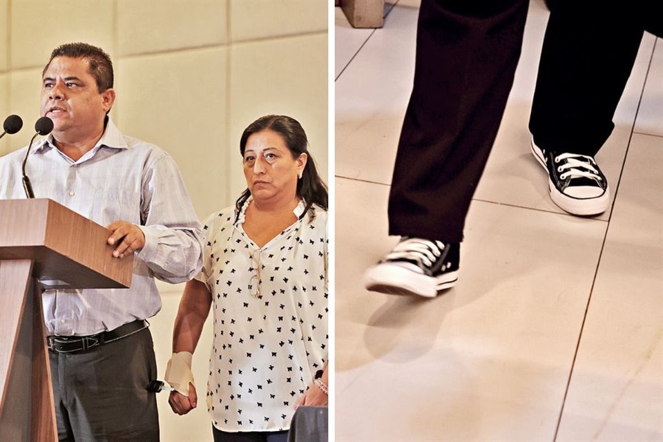 El padre de Debanhi acudió ayer a la rueda de prensa con unos tenis Converse, como los que traía la joven la última vez que fue vista, el 8 de abril.