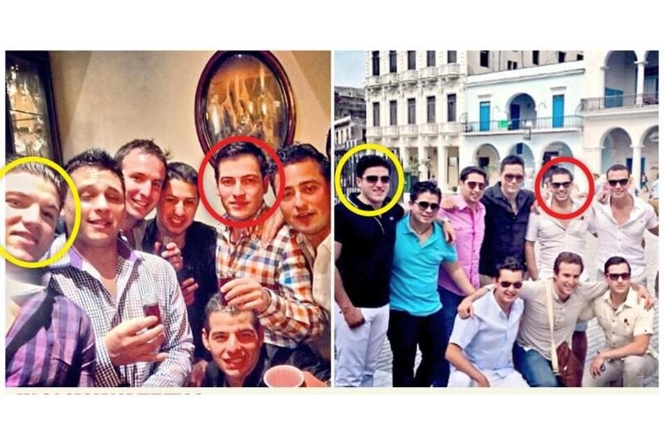 Vicente Flores (círculo rojo) subió en sus redes fotos de viajes del 2014, 2015 y 2016 con amigos, entre los que está el hoy Gobernador Samuel García (círculo amarillo).