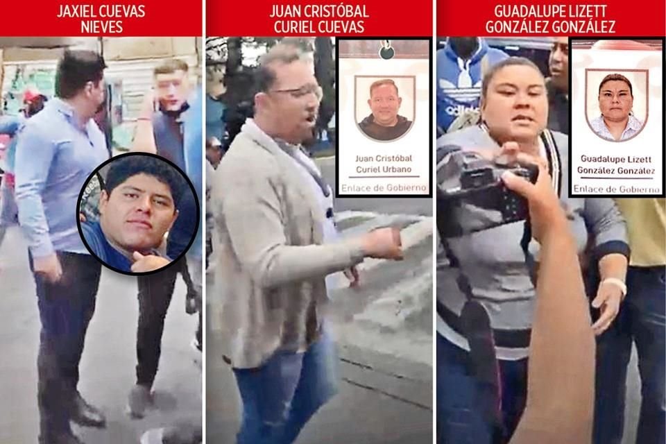 Juan Cristóbal Curiel Cuevas y Guadalupe Lizett González González, primos de Sandra Cuevas, acudieron al tianguis para amedrentar a los locatarios, lo que quedó grabado en un video.