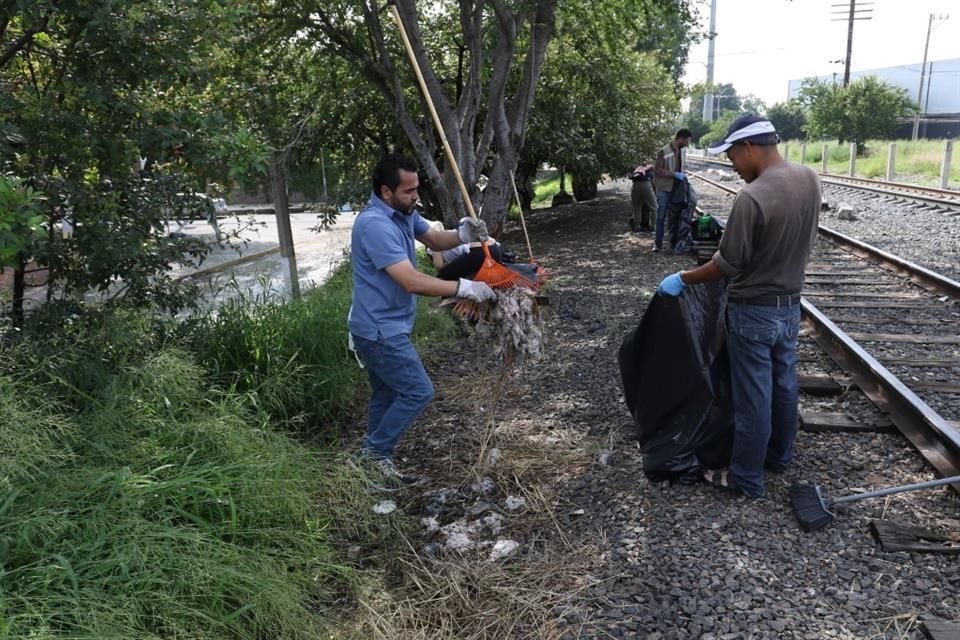 FM4 Paso Libre organizó una brigada a un costado de las vías del tren para limpiar el espacio y propiciar que el paso de la personas migrantes sea digno.