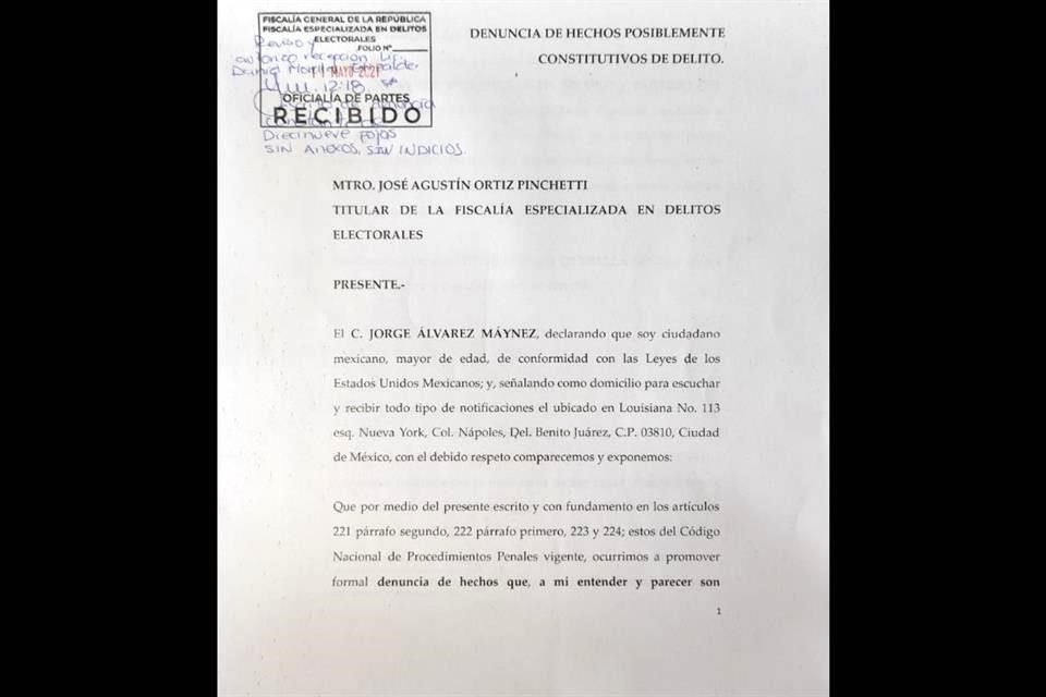 Parte de la denuncia presentada contra el candidato del PVEM a la Gubernatura de SLP.