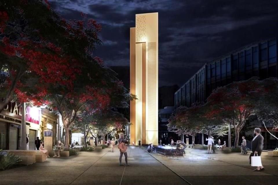 Render de la escultura El Palomar, de  Luis Barragán, que se construiría en Paseo Alcalde, en la confluencia de Leandro Valle y Avenida 16 de Septiembre.