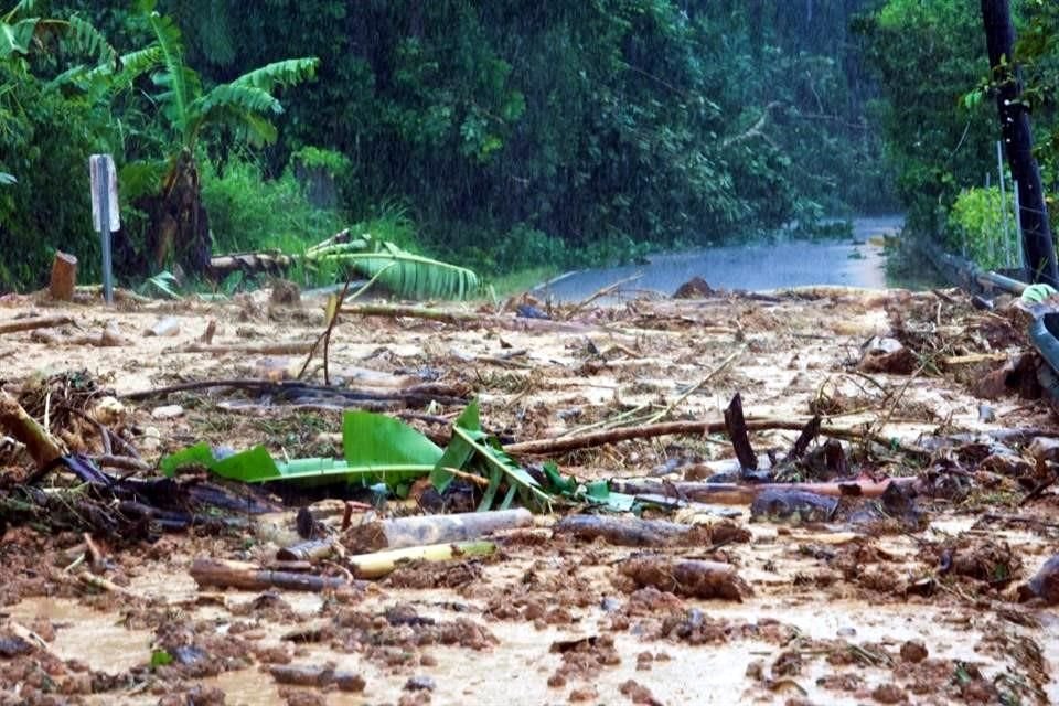 Un camino bloqueado en Cayey, Puerto Rico, tras el paso de 'Fiona'.