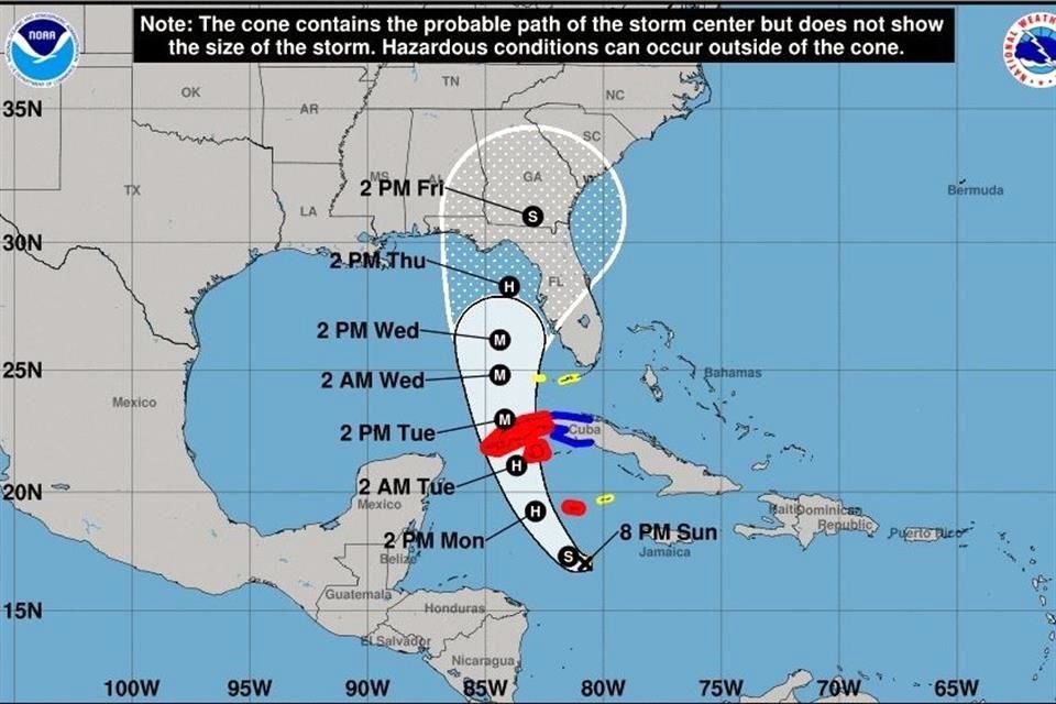 esta imagen del NHC muestra la proyección del rumbo de la tormenta para los próximos días.