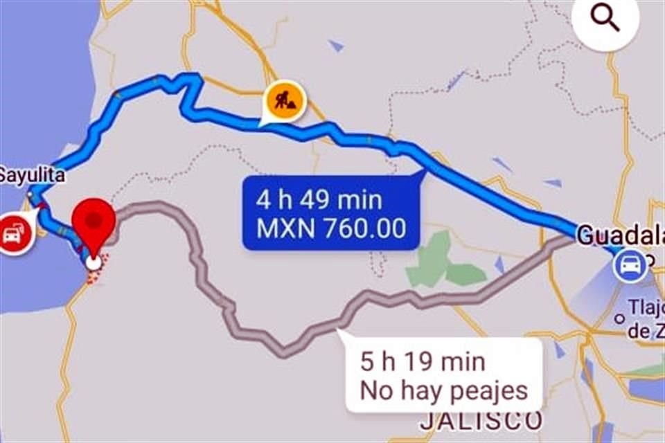 Al aplicar la ruta partiendo en auto desde Guadalajara hacia Puerto Vallarta indicaba un costo de peaje total de 760 pesos.