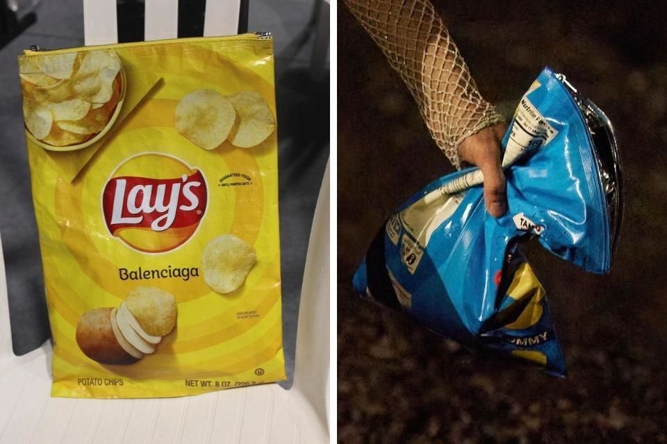 Balenciaga y la marca de papas fritas Lay's realizaron una colaboración para la creación de bolsos en forma de envolturas.