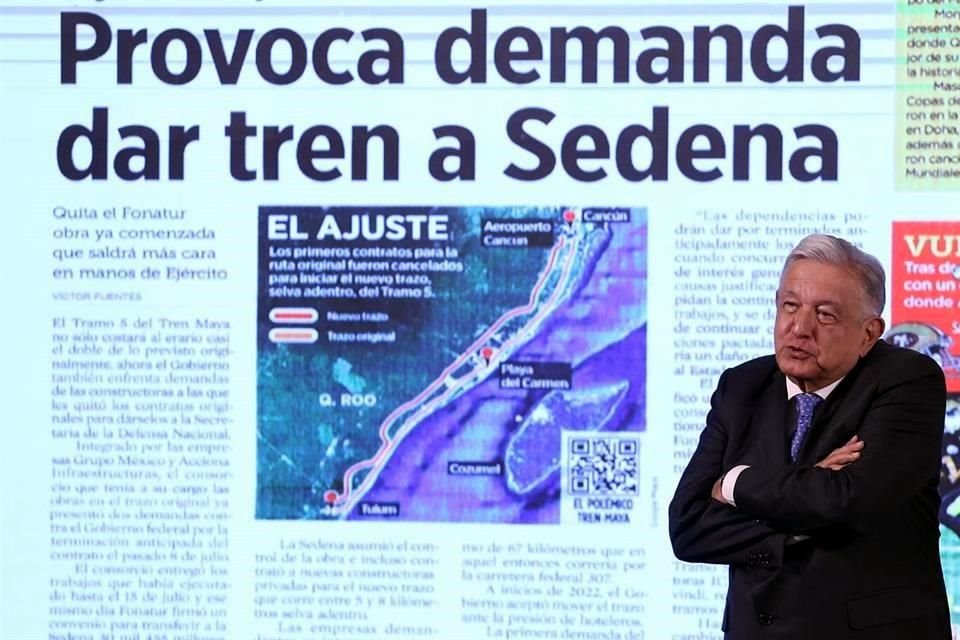 Así es como el Presidente López Obrador hizo mención reiteradamente de Grupo Reforma durante su conferencia matutina del 21 de noviembre por el caso de Tren.