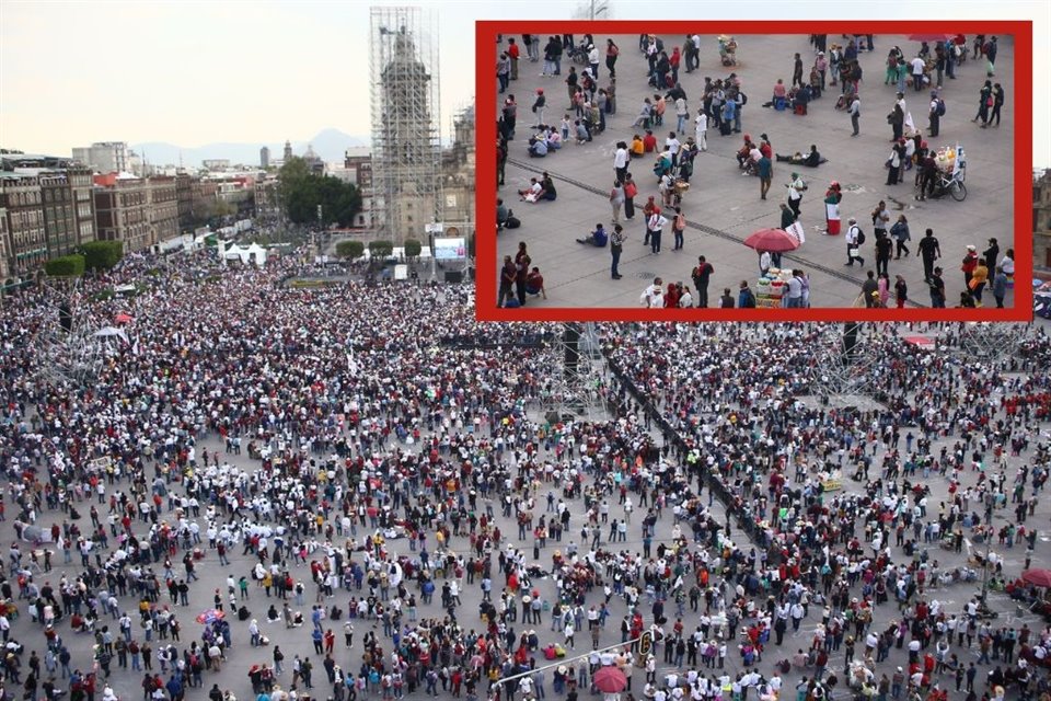 Al final del discurso, eran visibles los huecos en la plancha del Zócalo.