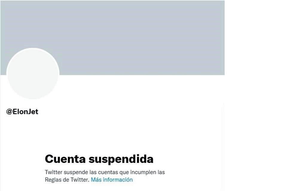 La página @elonjet muestra un mensaje que dice 'cuenta suspendida'.