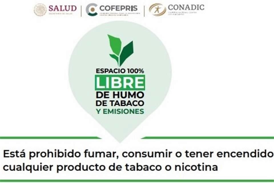 Las áreas 100 por ciento libres de humo y emisiones garantizan el derecho a la salud, indicó Cofepris.