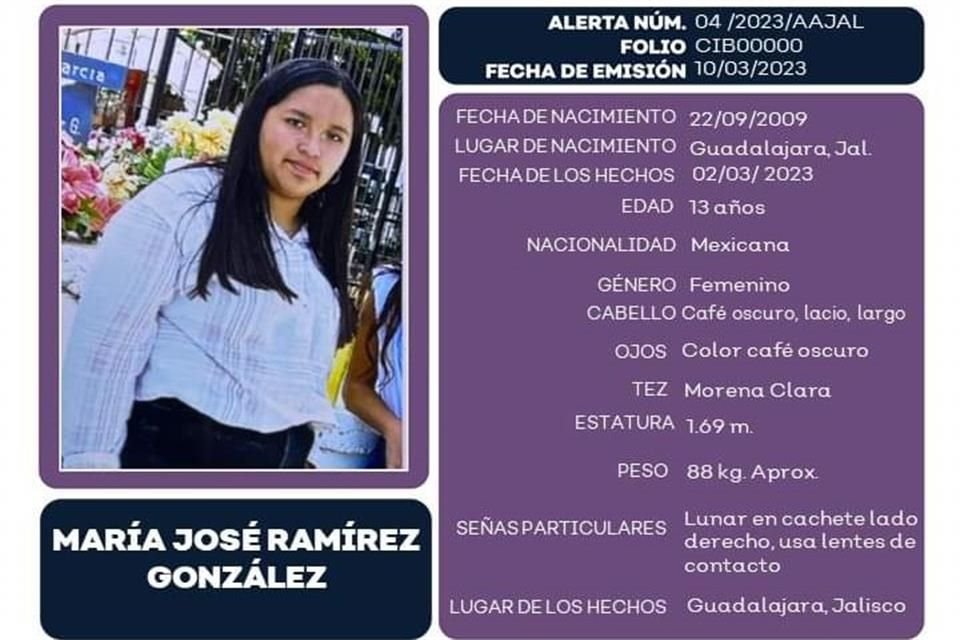 María José Ramírez González, de 13 años, desapareció desde el pasado 2 demarzo.