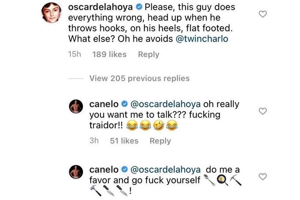 Las contestaciones de 'Canelo' por las críticas de De la Hoya.