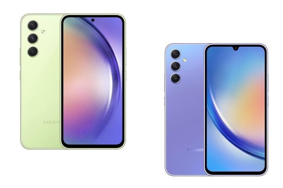 A la izquierda, Galaxy A54 5G, seguido de Galaxy A34 5G. La nueva gama media de Samsung incluye conectividad de última generación.