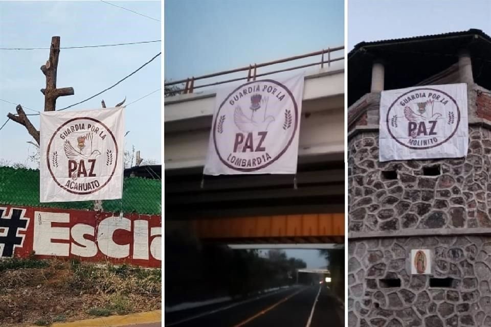 Algunas de las lonas colgadas en municipios de Michoacán.