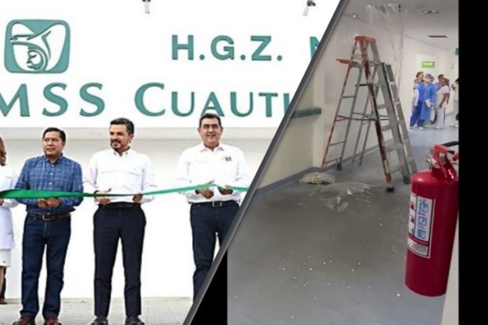 El techo del hospital IMSS en Cuautlancingo, Puebla, colapsó 20 días tras inaugurarse por Zoé Robledo, provocando una 'cascada' de agua.