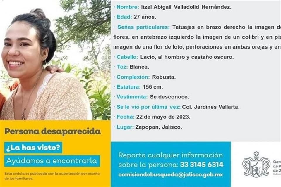 Ficha de búsqueda de Itzel Abigail Valladolid Hernández, de 27 años.