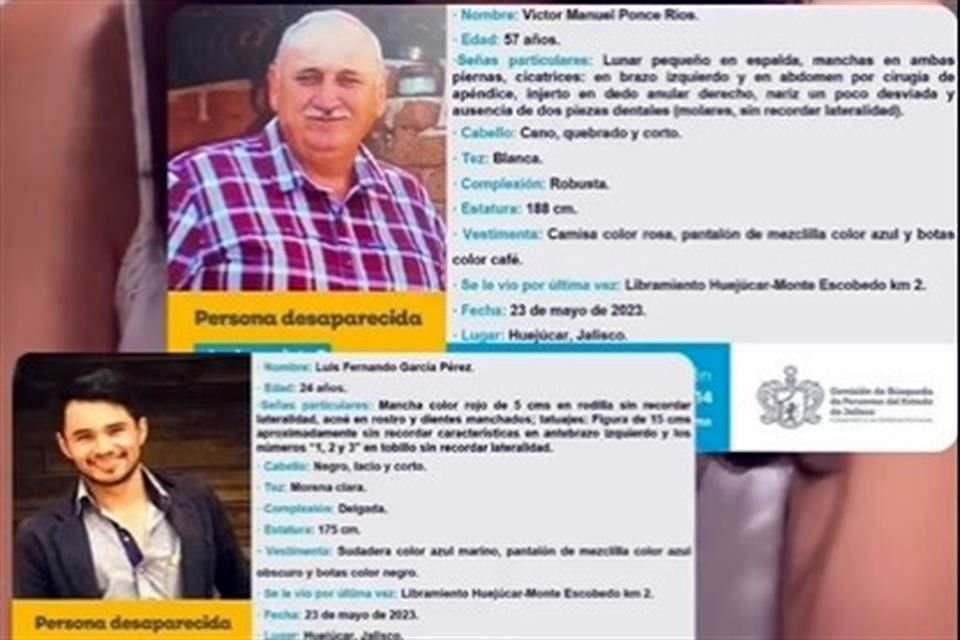Víctor Manuel Ponce Ríos  y con Luis Fernando García fueron desaparecidos en en la comunidad de Huejúcar, Jalisco.