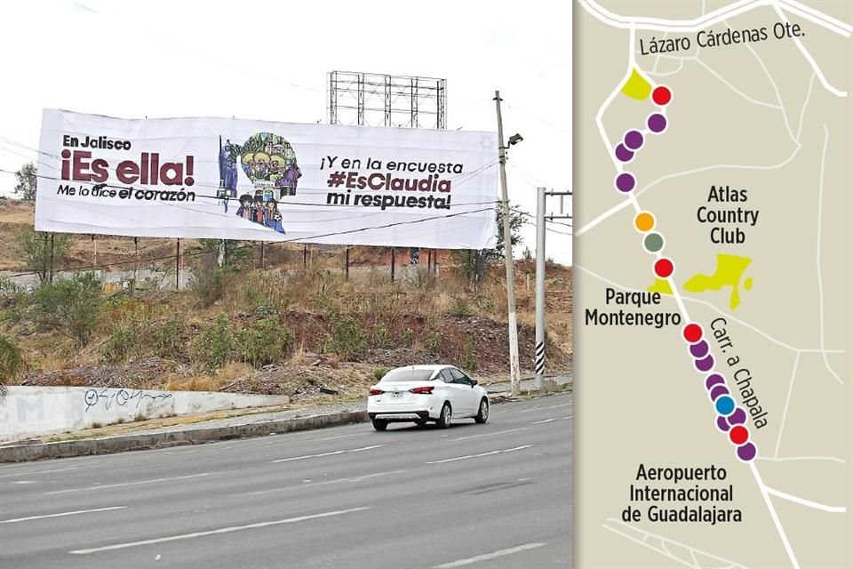 ¡Es ella! dice uno de los espectaculares de Claudia Sheinbaum sobre Carretera a Chapala.