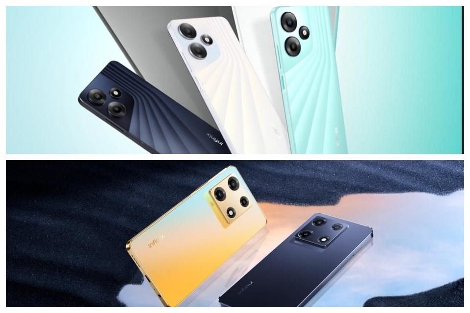 Infinix Note 30 Pro (abajo), está disponible en los colores negro y dorado. El Infinix Hot 30 está entintado en verde, blanco y negro.