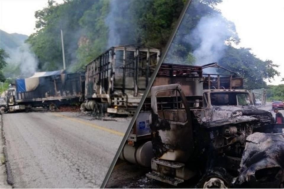 Camiones de carga fueron incendiados por sicarios para bloquear una vía en la Sierra de Chiapas, donde se reportaron enfrentamientos armados.