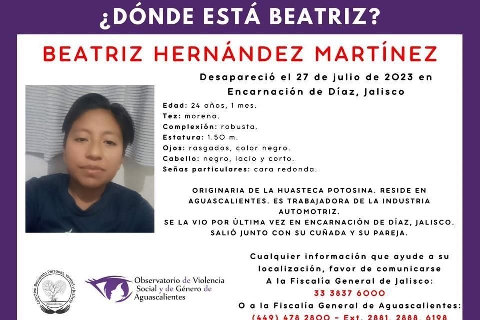 Beatriz Hernández Martínez, una de las 4 mujeres desaparecidas en Encarnación de Díaz.