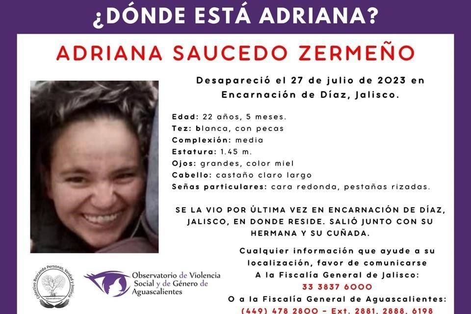 Ficha de desaparición de Adriana Saucedo Zermeño.