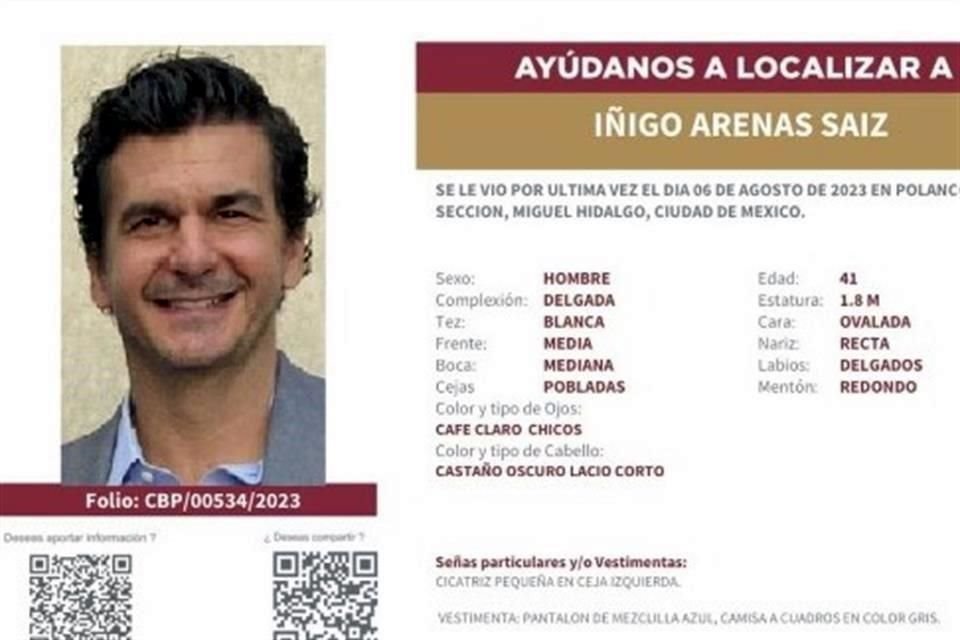 Autoridades de la Fiscalía mexiquense informaron que el empresario Iñigo Arenas fue hallado sin vida en un restaurante bar de Naucalpan.